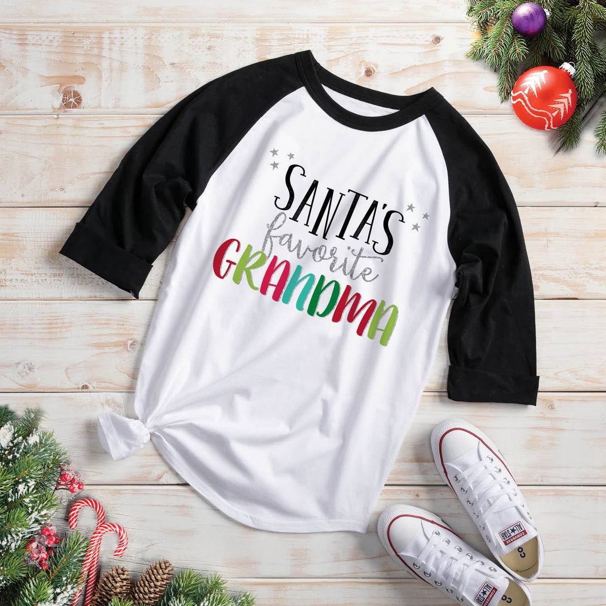 Santa's favorite Grandma Black Sleeve Sports Jersey