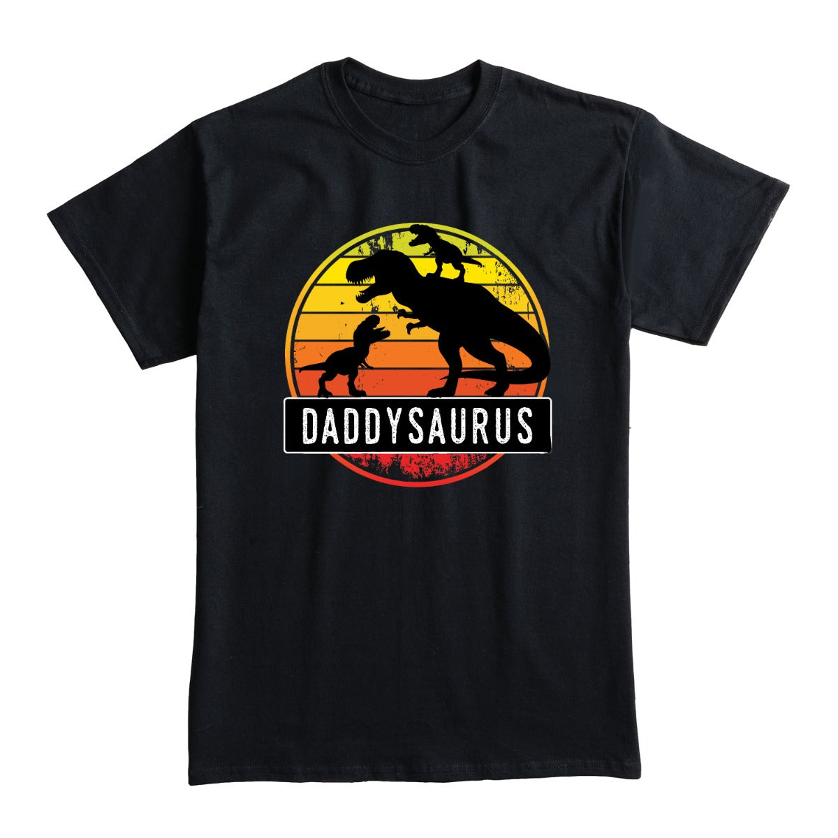 Daddysaurus Two Kids Adult Black T-Shirt