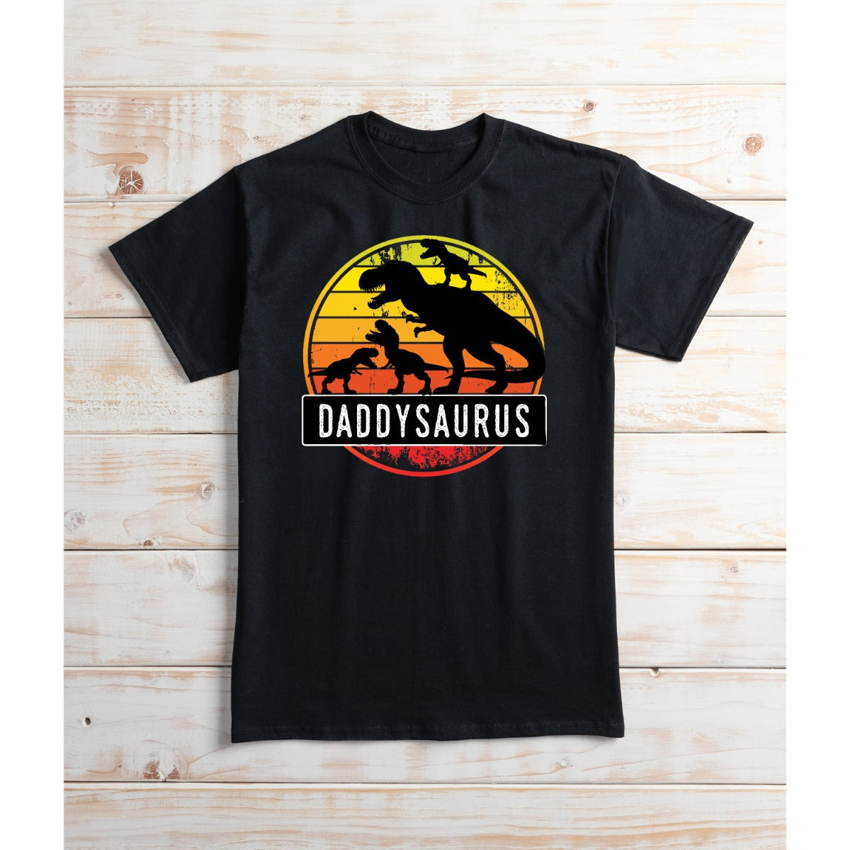 Daddysaurus Three Kids Adult Black T-Shirt