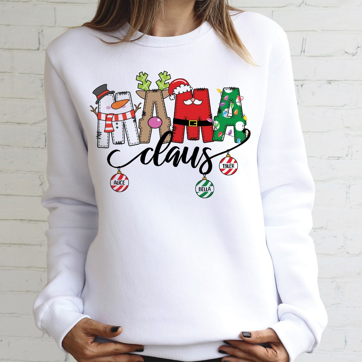 Mama Claus Adult White Sweatshirt - 3 Children