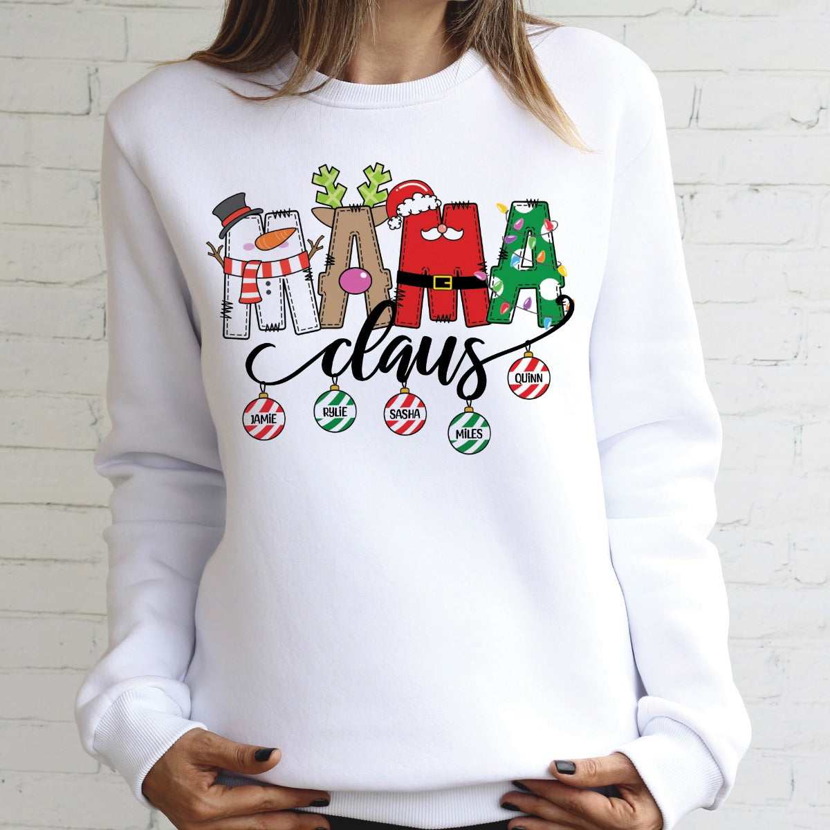 Mama Claus Adult White Sweatshirt - 5 Children