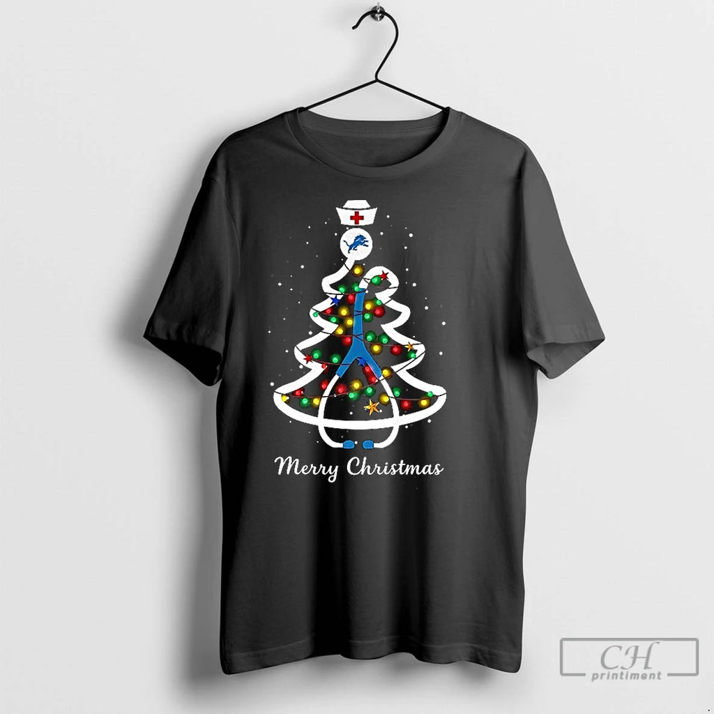 Classic Detroit Lions Christmas Tree Stethoscope Merry Christmas