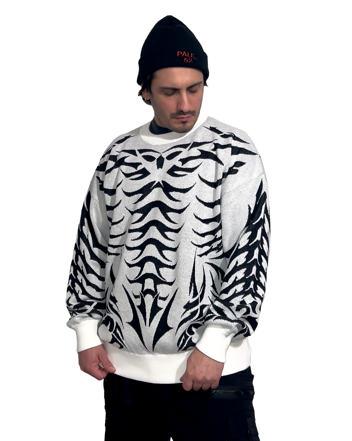 Exoskeleton White Knit Sweatshirt