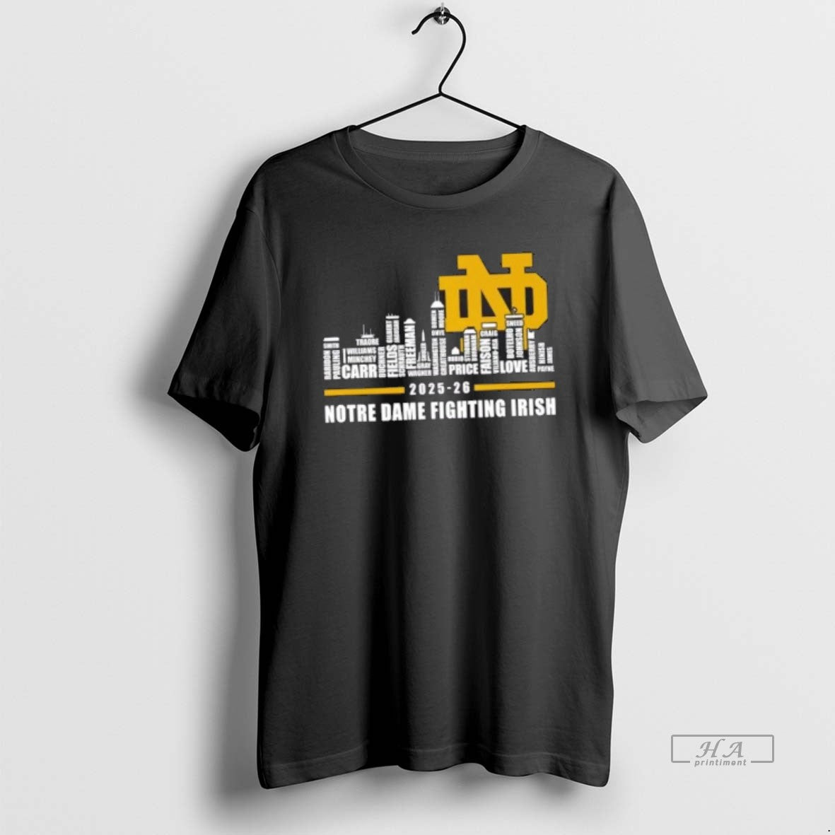 Official 2025 26 Notre Dame Fighting Irish Football All Names City Skyline