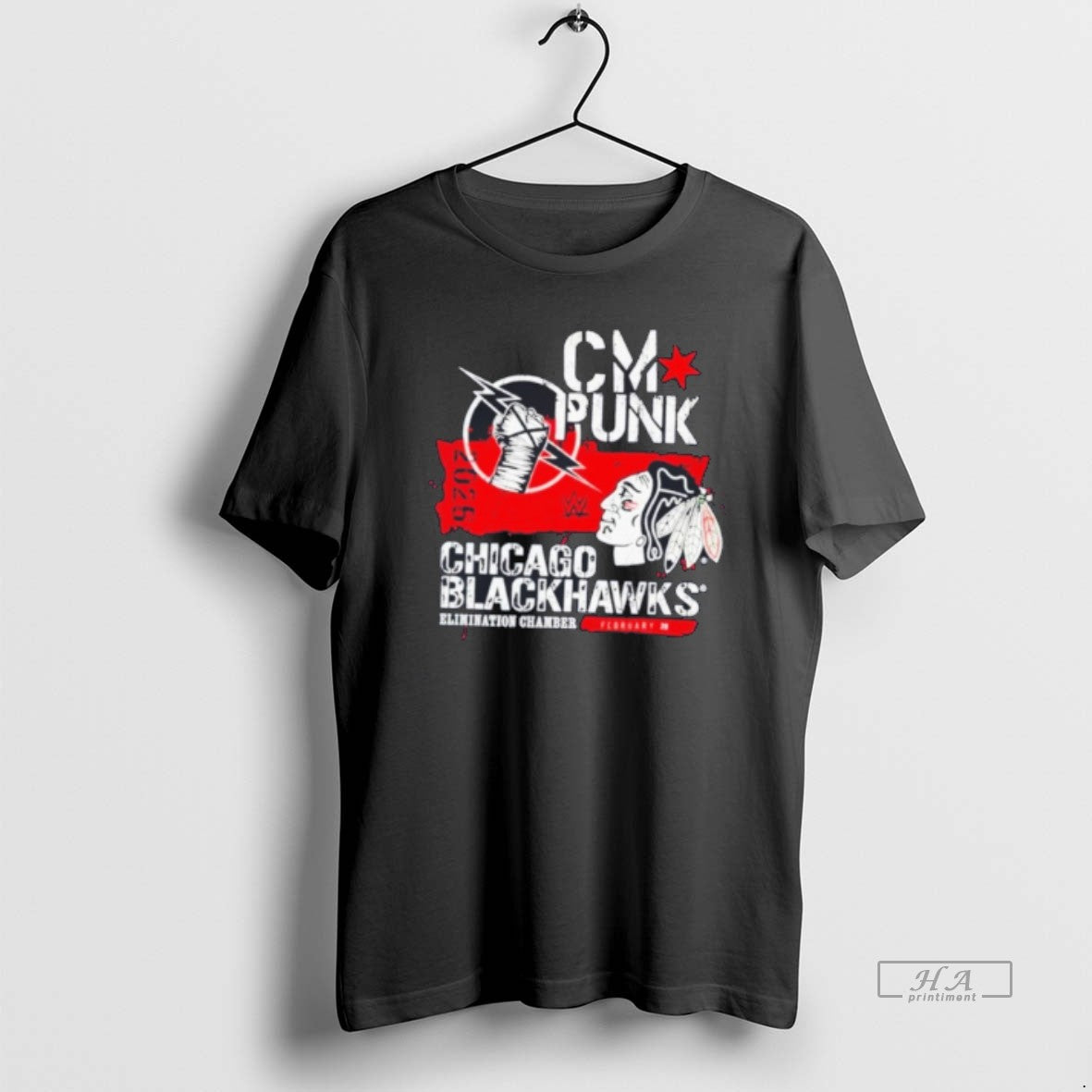 Official Cm Punk Chicago Blackhawks Elimination Chamber 2026 Tee
