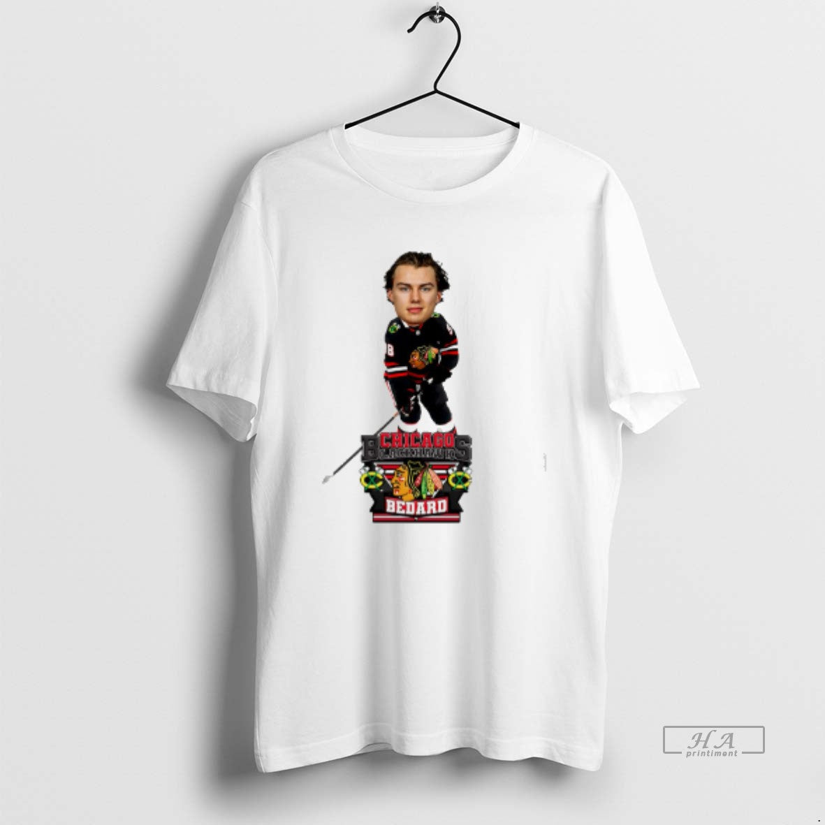Official Connor Bedard Chicago Blackhawks Black Alternate Jersey Caricature