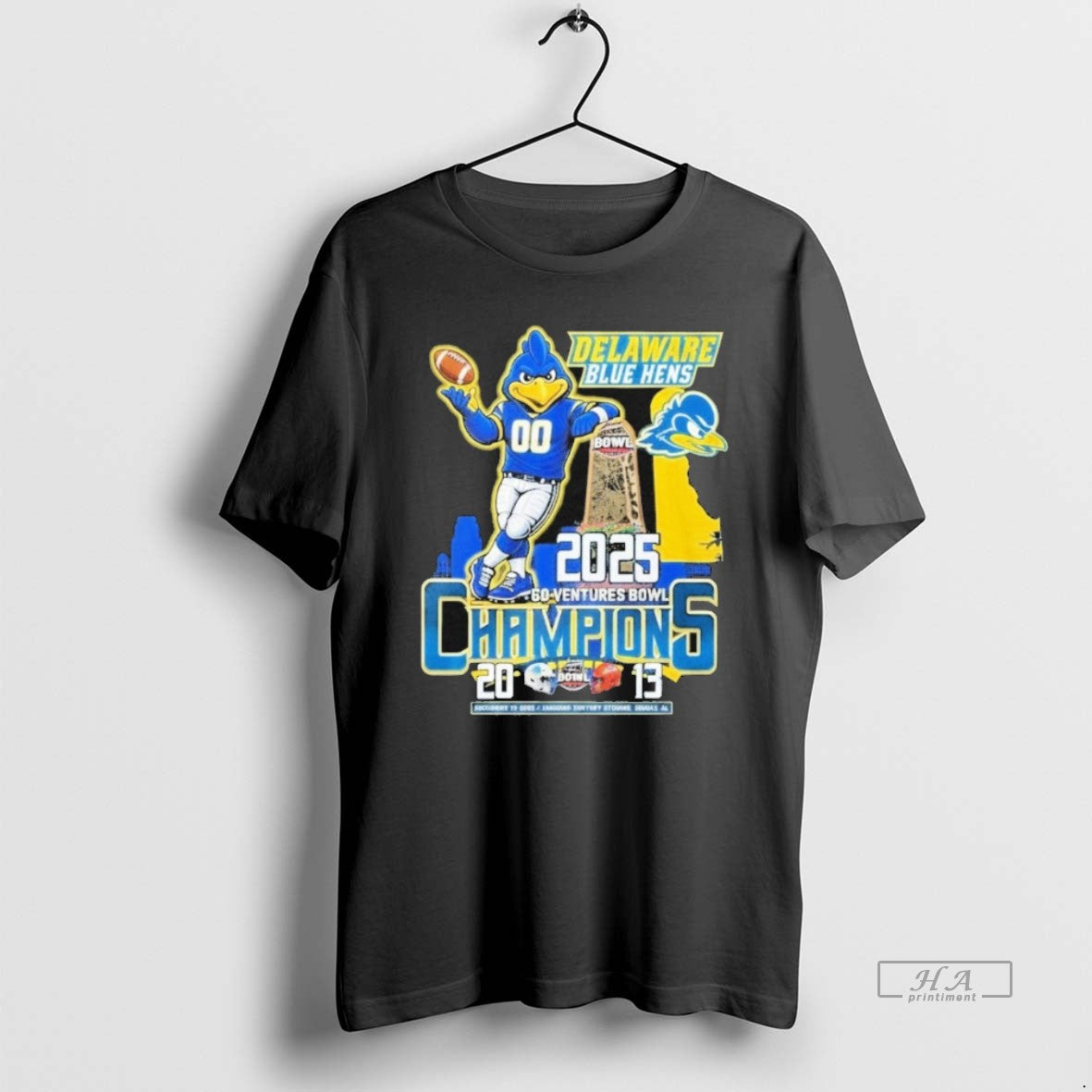 Official Delaware Fightin Blue Hens 68 Ventures Bowl Champions 2025 Mascot