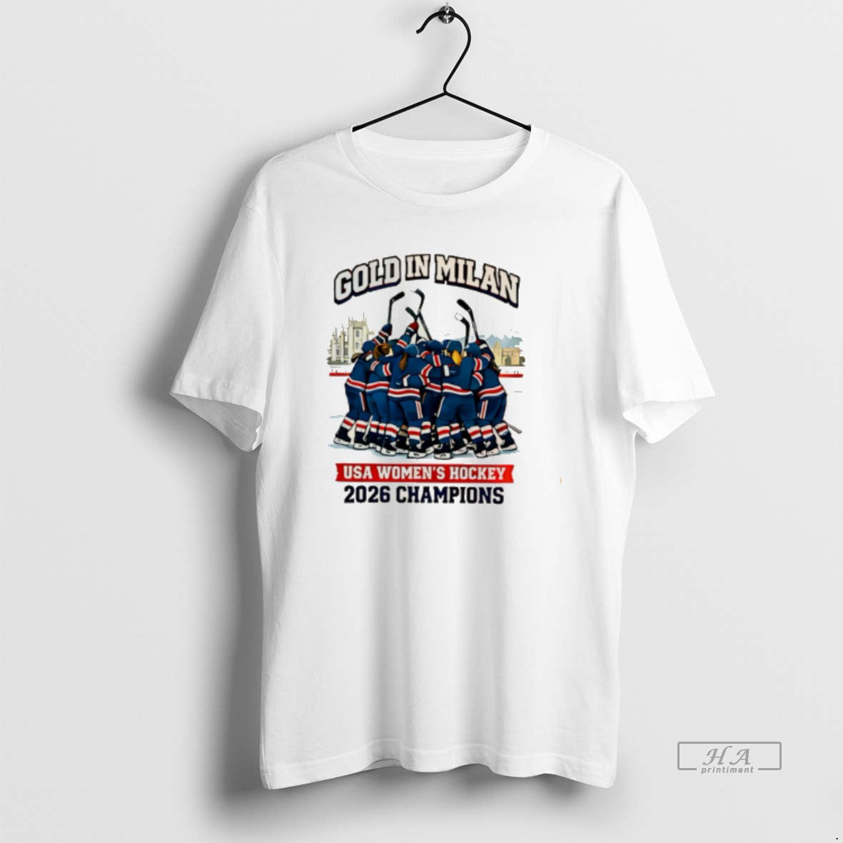 Official Gold In Milan 2026 Adult Usa Hockey Womens Gold Winner Tee