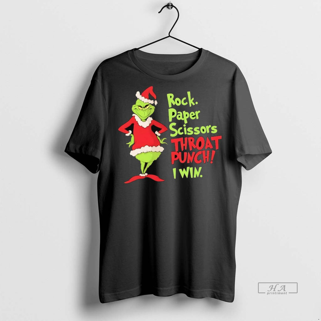 Official Grinch Rock Paper Scissors Throat Punch I Win Christmas Shirt