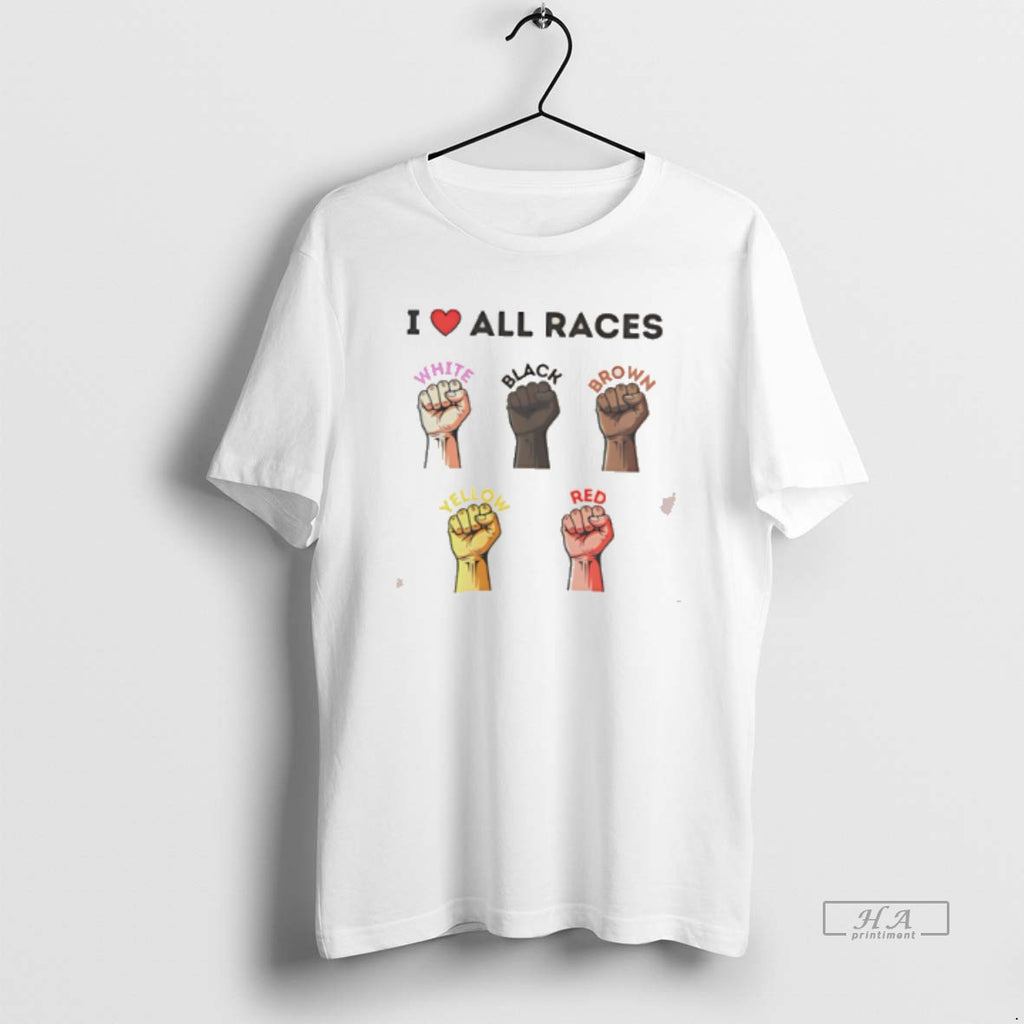 Official I Love All Races White Black Brown Yellow Red Tee