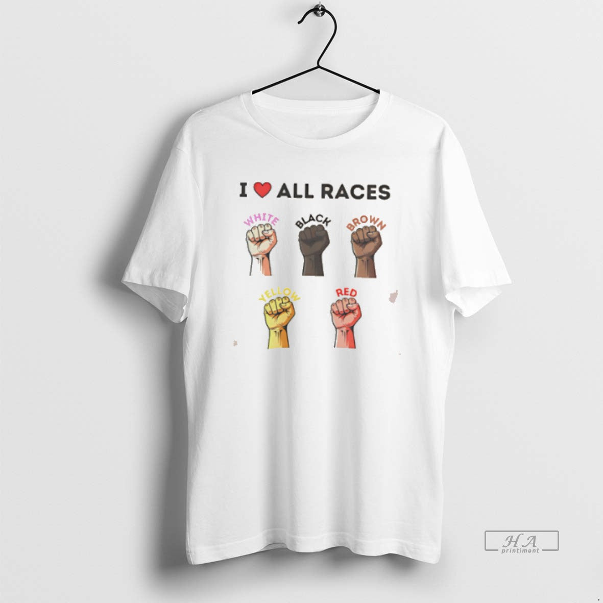 Official I Love All Races White Black Brown Yellow Red Tee