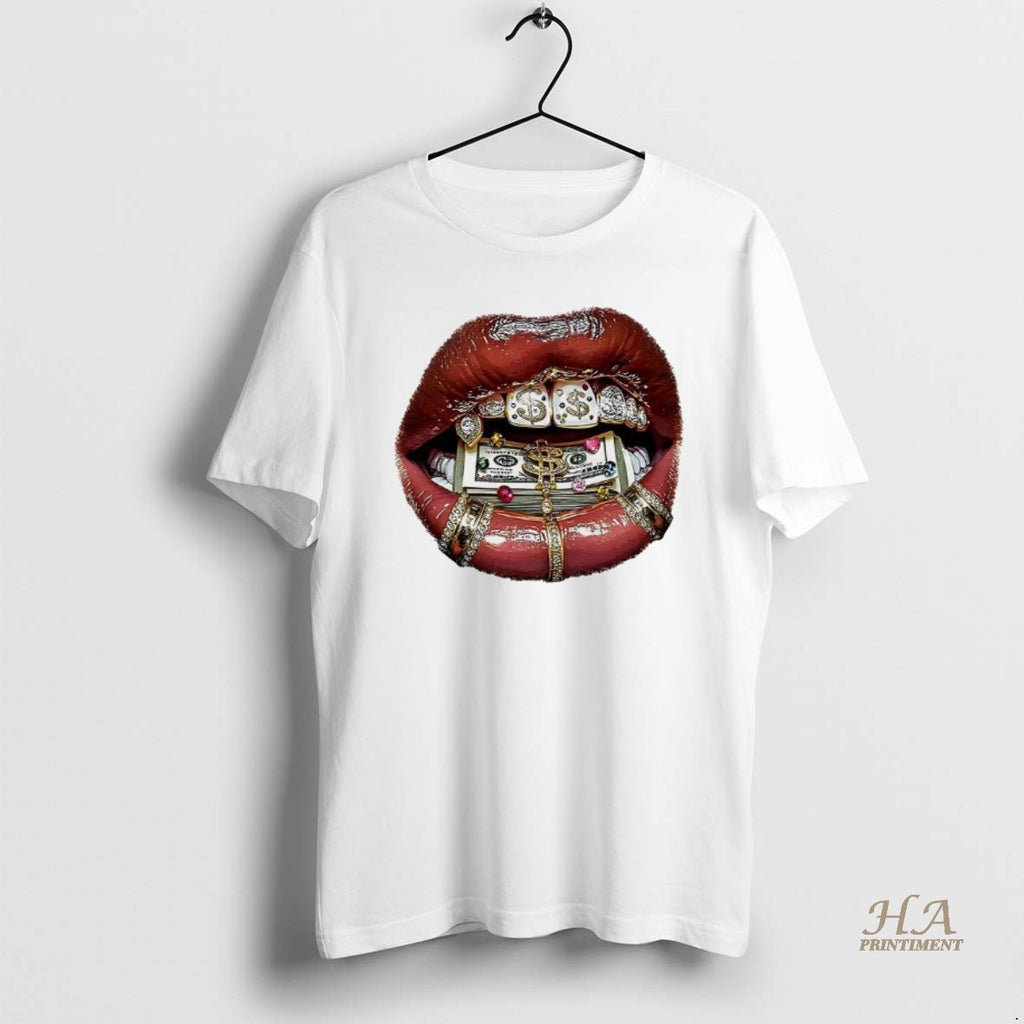 Official Lip Print In Gold Diamonds And Money
