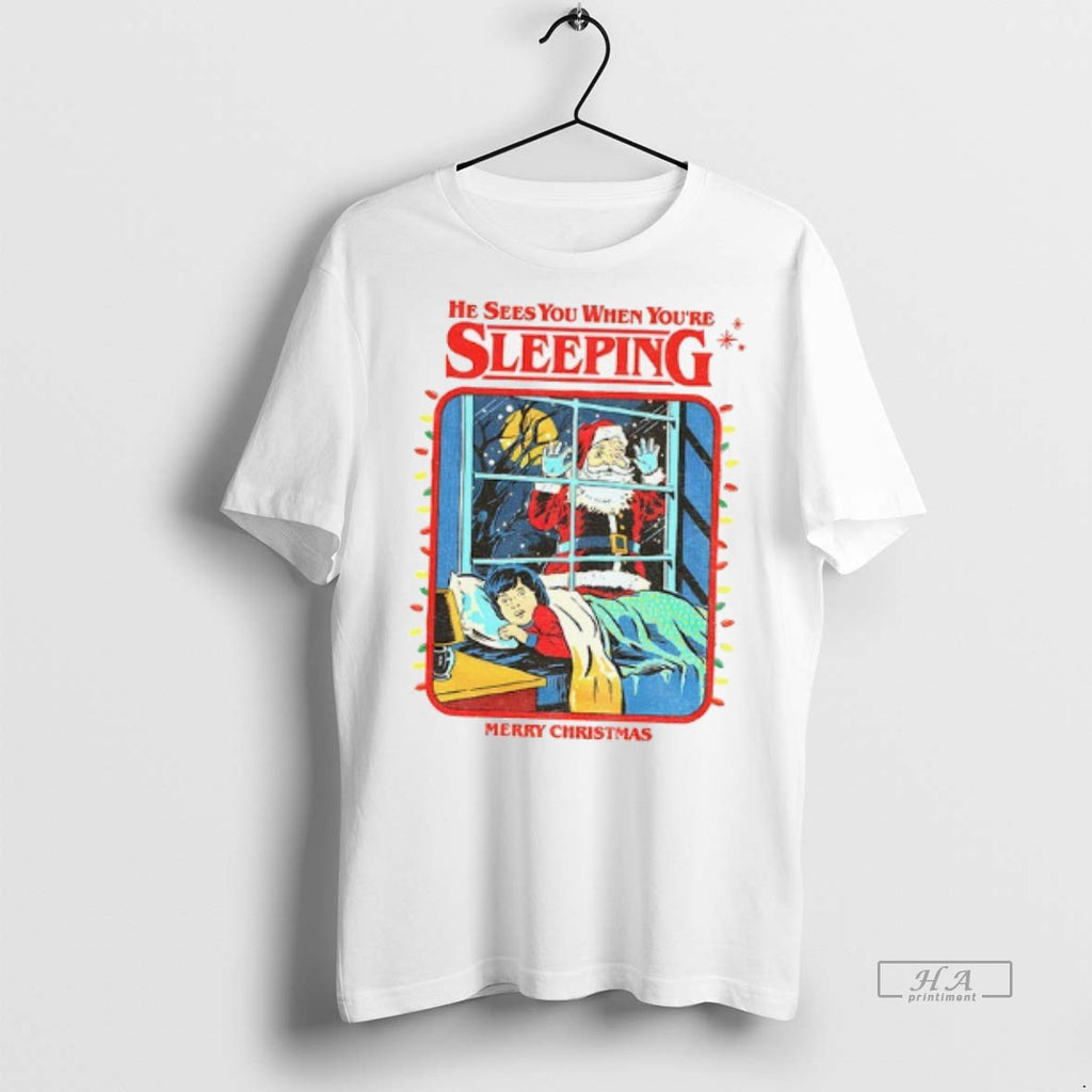 Official Santa He Sees You When Youre Sleeping Merry Christmas Shirt
