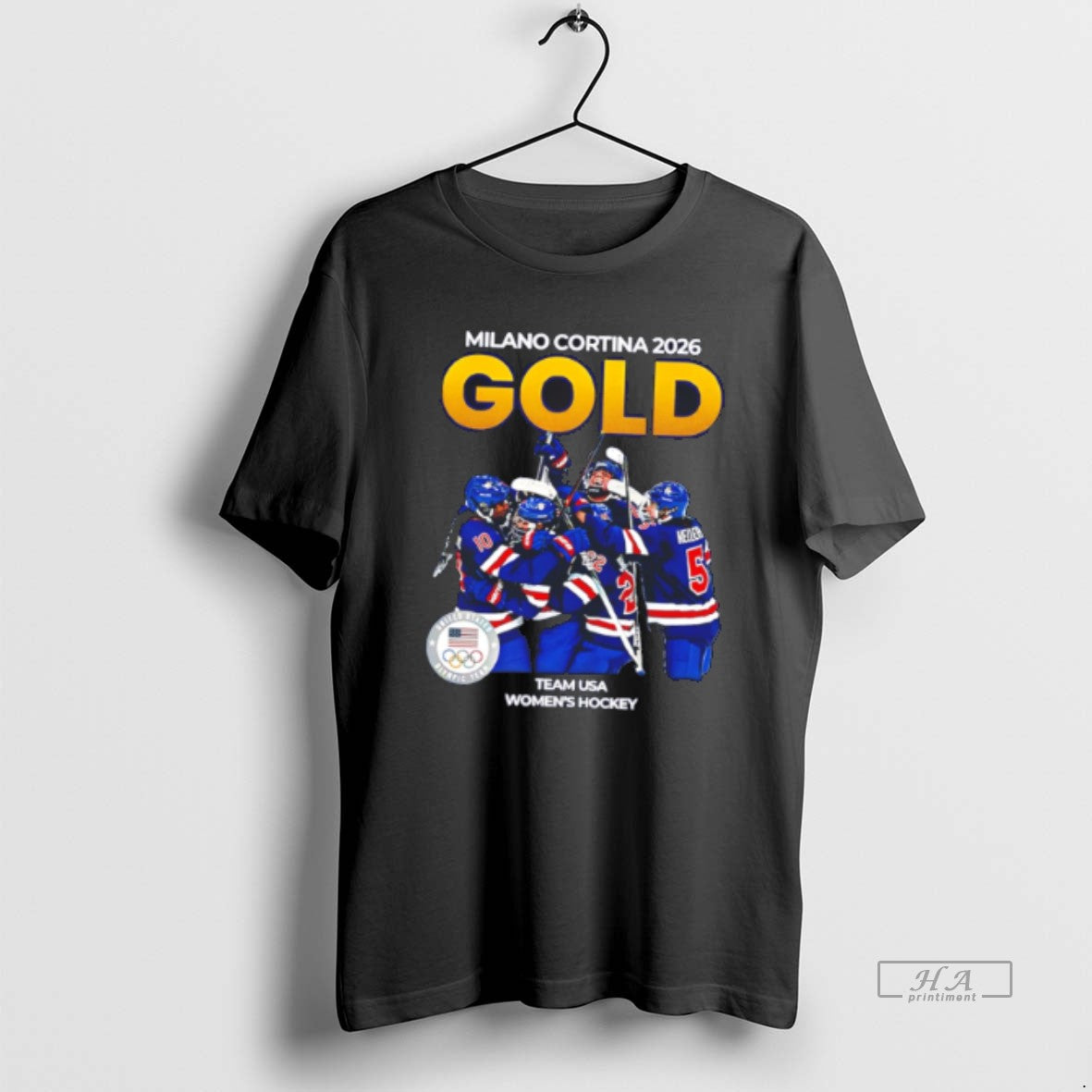 Official Usa Womens Hockey Gold Medal Milano Cortina 2026 Gold Tee