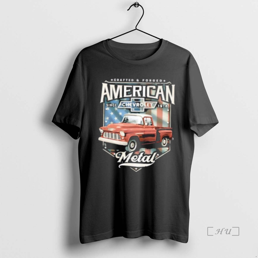 Officials Chevrolet Truck American Metal Script And American Flag T Shirt Sweater