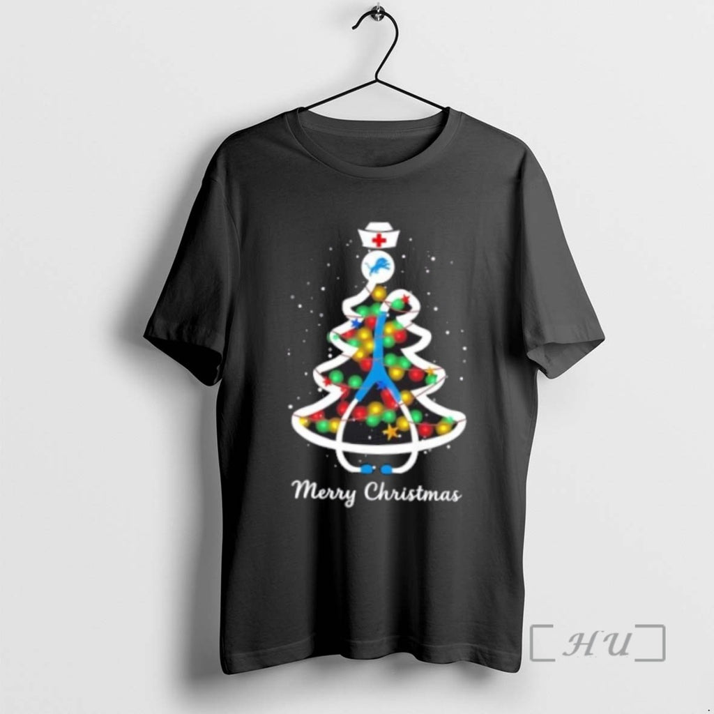 Officials Detroit Lions Stethoscope Nurse Christmas Tree Tee Shirt Sweater