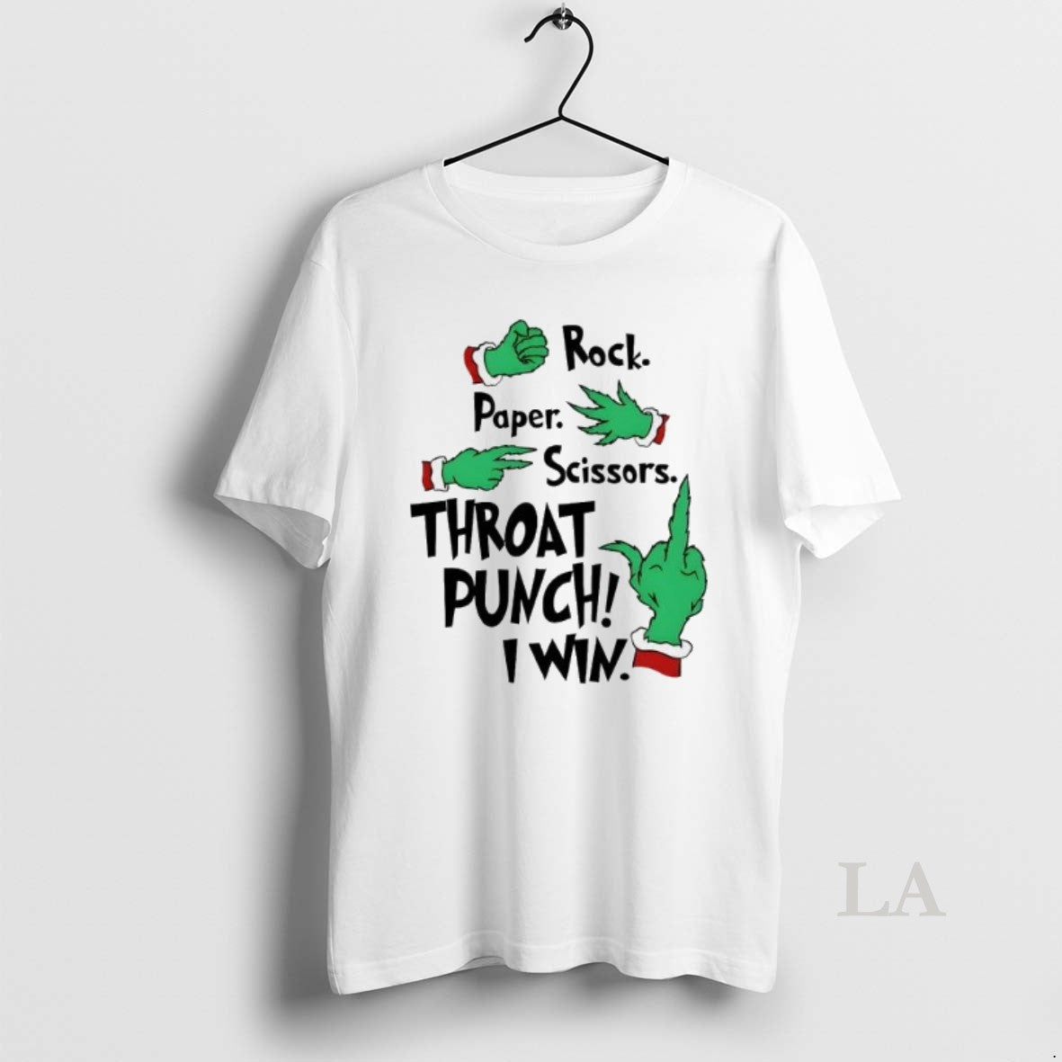 Original Grinch Hand Rock Paper Scissors Throat Punch I Win Christmas