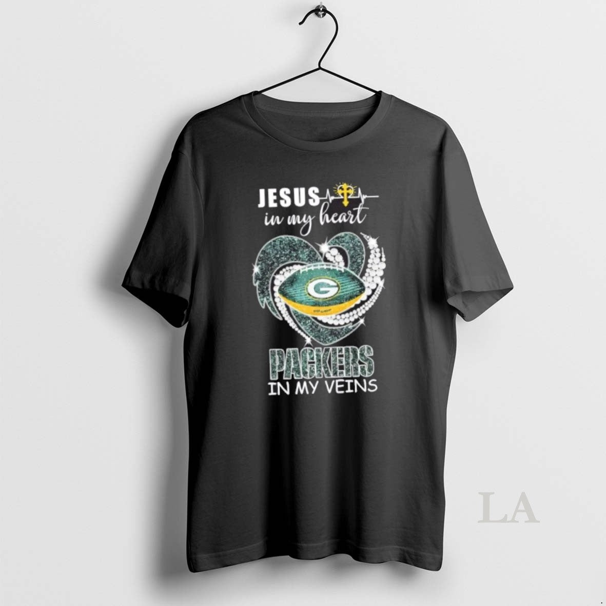 Original Jesus In My Heart Green Bay Packers In My Veins Diamond Heart