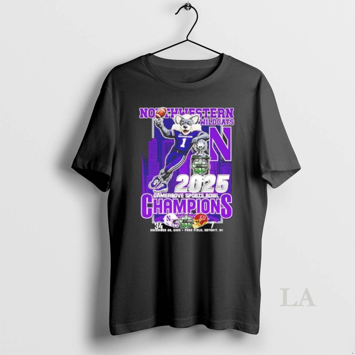Original Northwestern Wildcats 2025 Gameabove Sports Bowl Champions Mascot Score