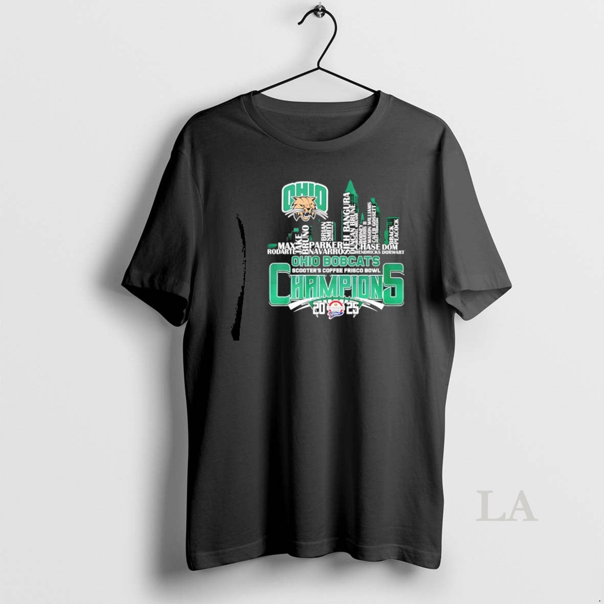Original Ohio Bobcats 2025 Scooters Coffee Frisco Bowl Champions Player Names City Skyline