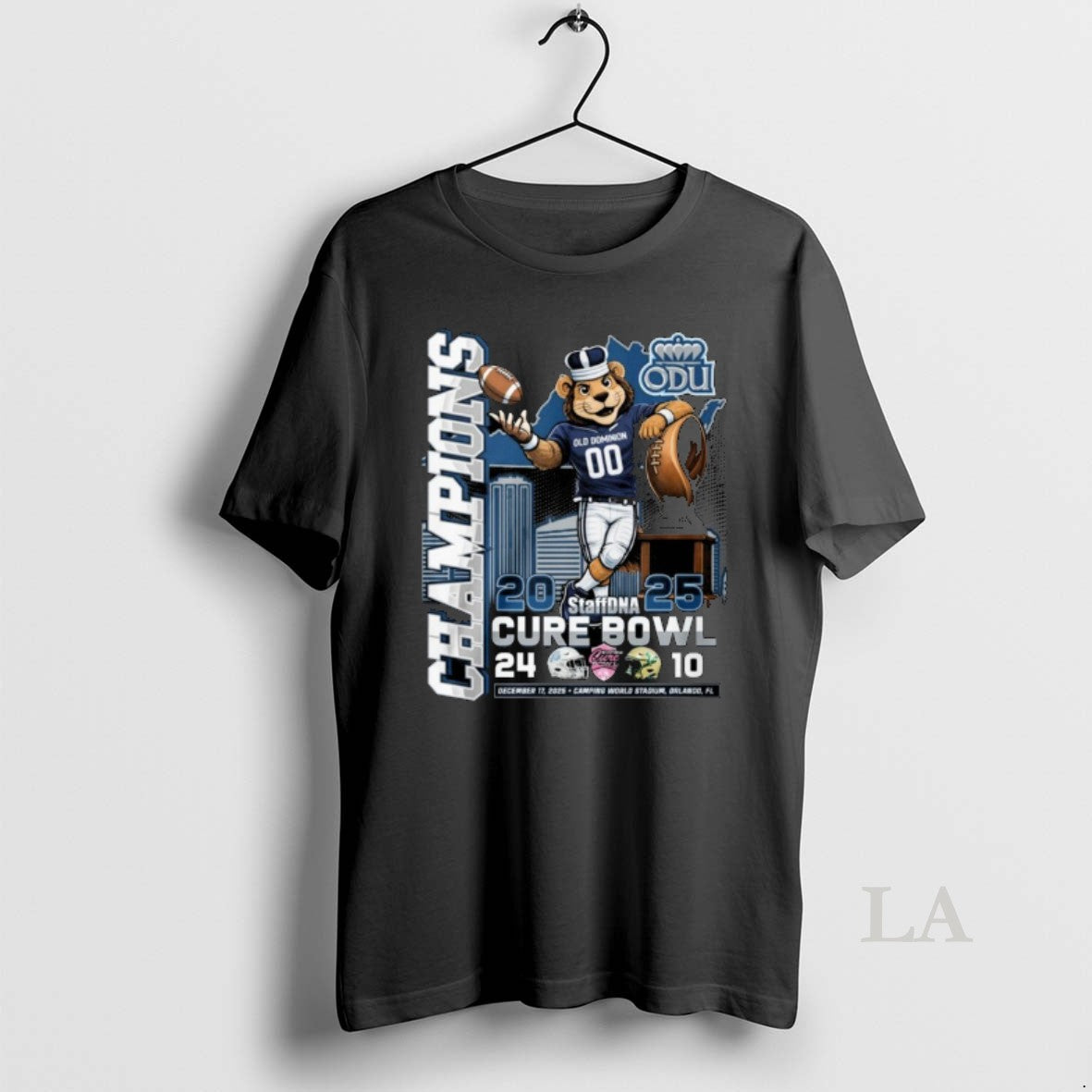 Original Old Dominion Monarchs 2025 Staffdna Cure Bowl Champions Mascot