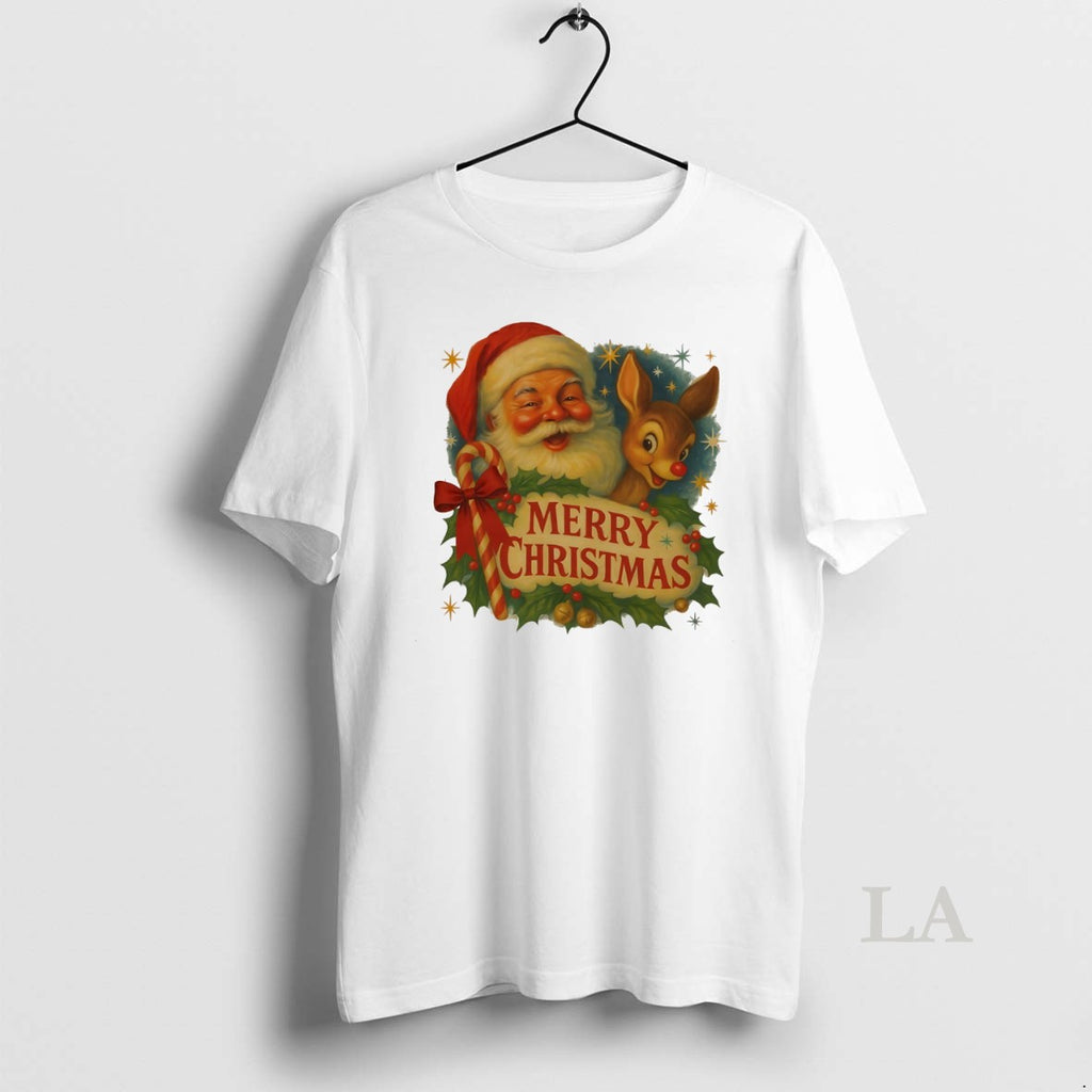 Original Santa And Rudolph Candy Cane Merry Christmas White