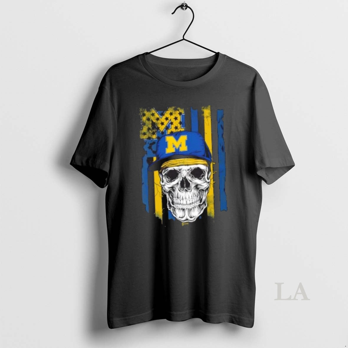 Original Skull Wearing A Cap Michigan Wolverines Us Flag