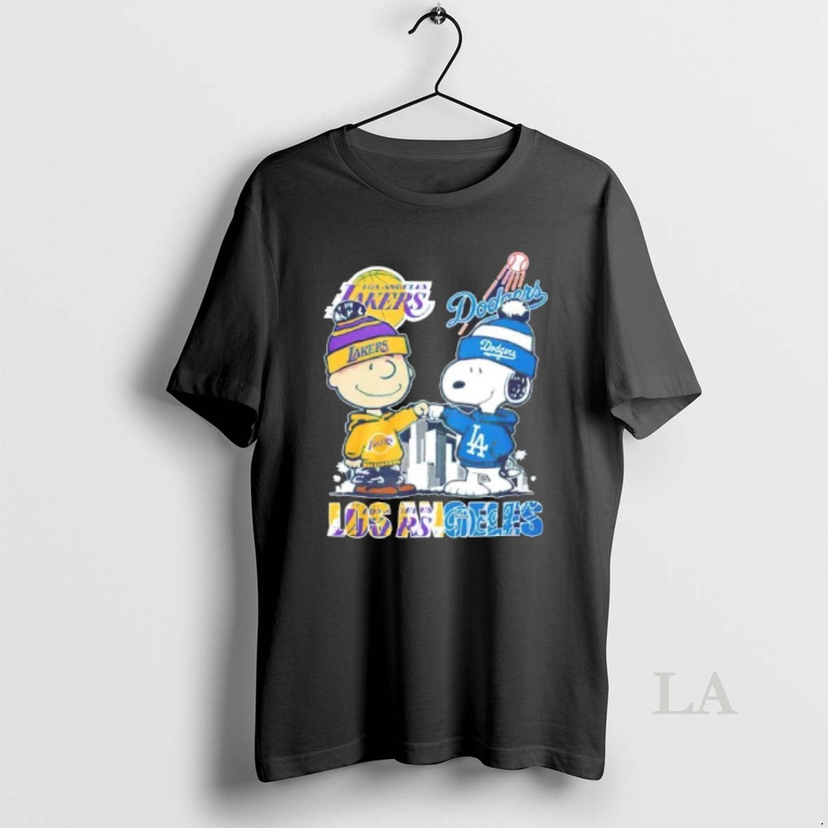 Original Snoopy And Charlie Brown Los Angeles Lakers And Dodgers Skyline City