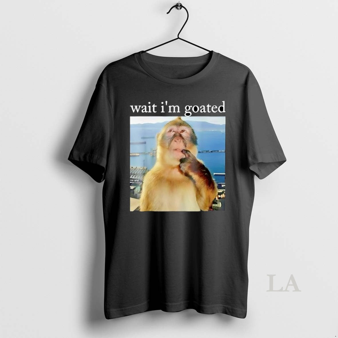 Original Wait Im Goated Pensive Monkey Thinking Sea Background