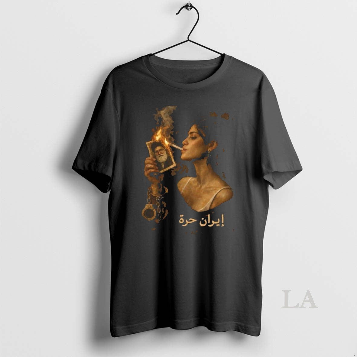 Original Woman Holding Burning Phone Persian Script Iran Hoorah