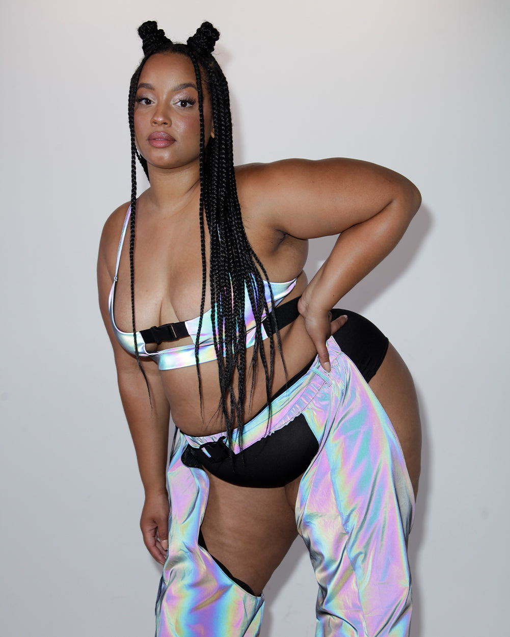 Won't Let U Out Reflective Underboob Clasp Top