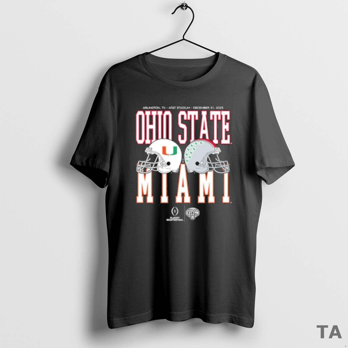 Top Cotton Bowl Classic 2025 Miami Vs Ohio State Helmet Matchup T Shirt Sweater