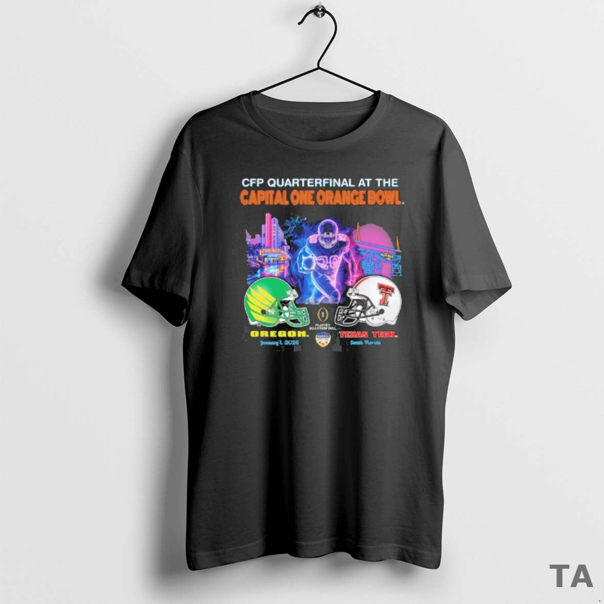 Top Oregon Vs Texas Tech 2026 Cfp Orange Bowl Art Deco Game T Shirt Sweater