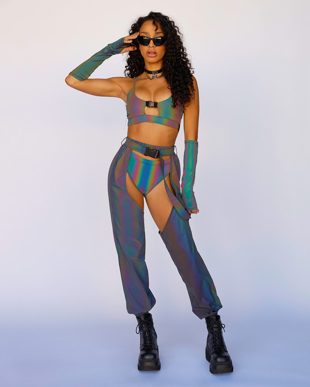 Won't Let U Out Reflective Underboob Clasp Top