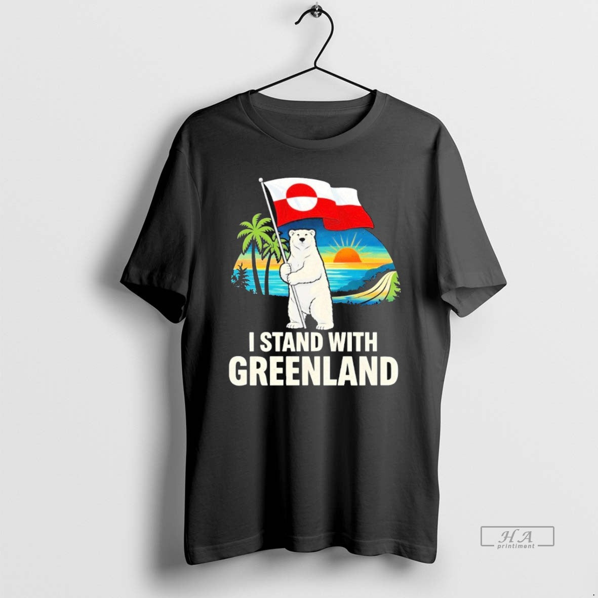 Official I Stand With Greenland Flag Bear Sunset