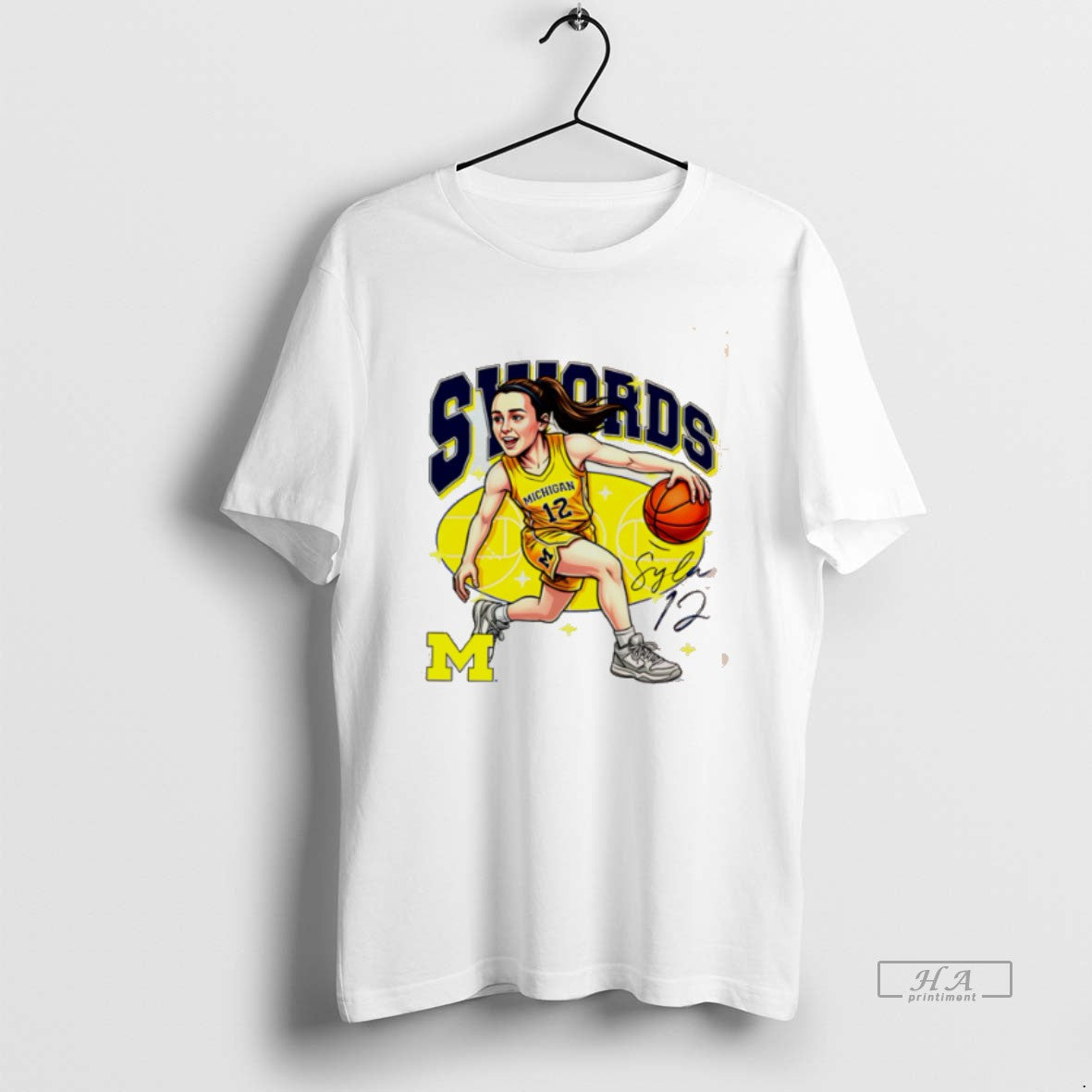Official Syla Swords Michigan Basketball Signature Caricature