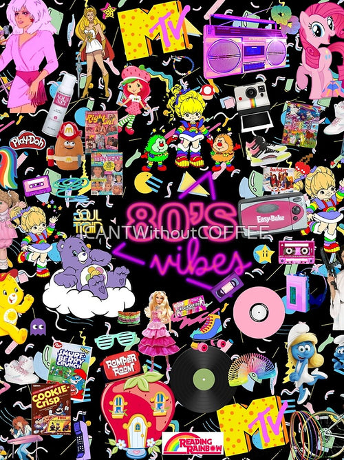80's Vibes | Retro 1980s Nostalgia Collage Cartoon Toys Neon by ICANTWithoutCOFFEE