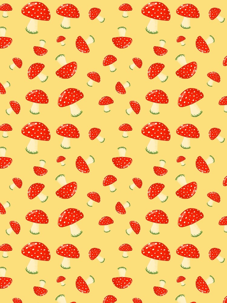 Cottagecore Red Mushrooms - Fall Pattern by Wallocke _