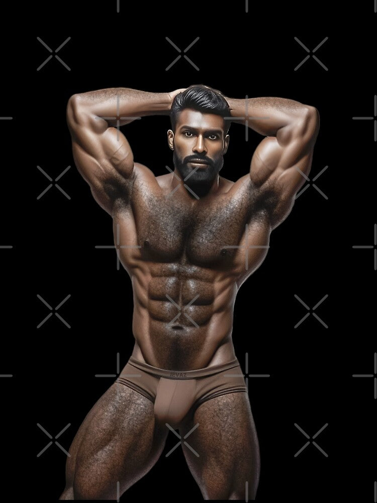 Handsome dark-skinned man, very muscular and hairy by Jevaz