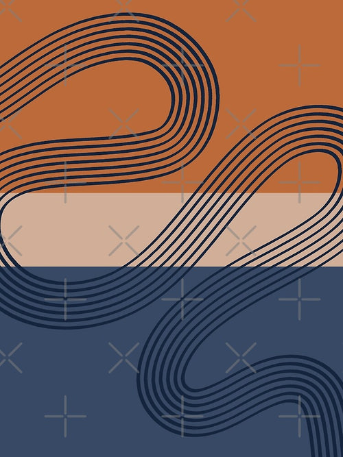 Abstract lines color block (navy-brunt orange-beige) by Aimio