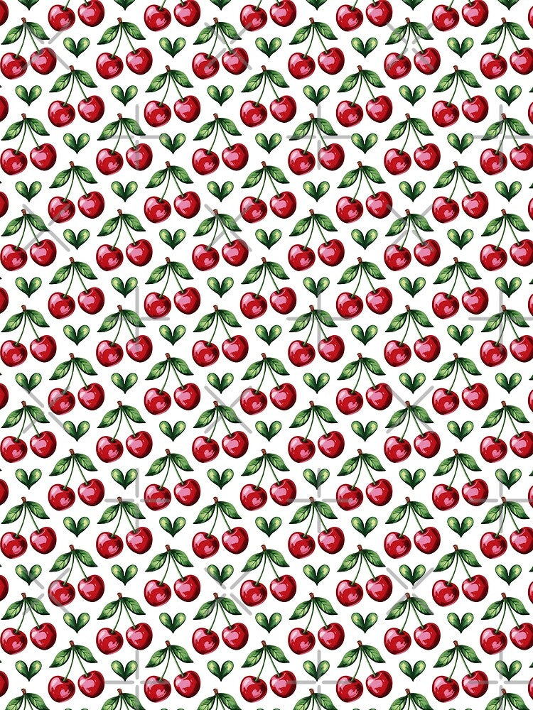 Vintage Cherry Pattern - Red Cherries Green Leaves Retro Kitchen Design by Random Candy Studio