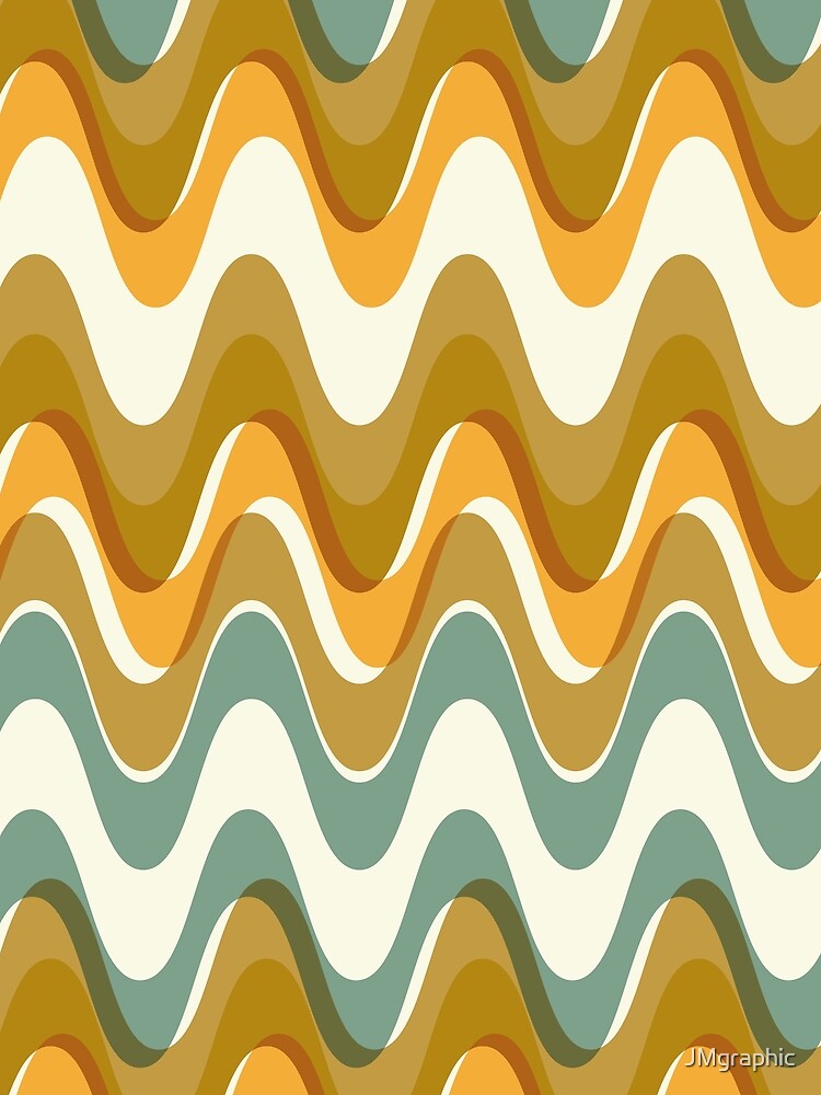 Retro wave pattern - MCM mod geometric in teal blue, mustard yellow and earthy tones by JMgraphic