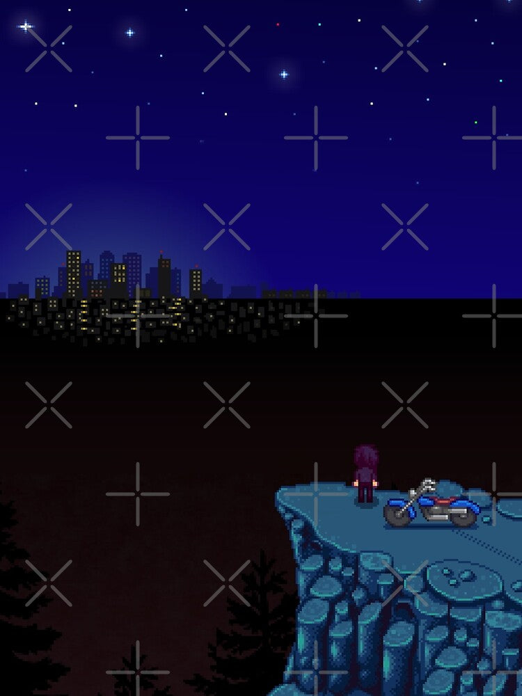 Stardew Valley Sebastian over looking the city by aiya-pixels