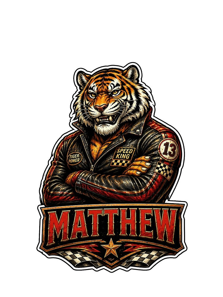 Matthew – Racing Tiger Name Mascot Sticker by AlexLineArt