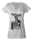 Women's Here Comes Kitty Vneck T-Shirt Funny Giant Cat TShirt