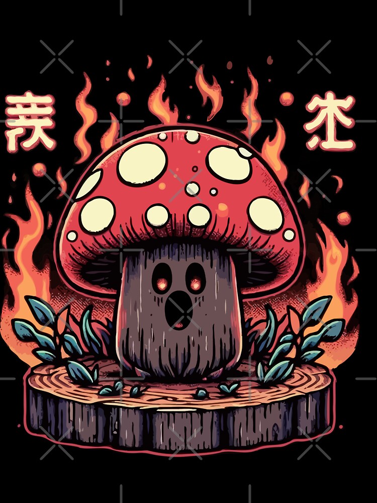 Cute mushroom on fire by Emegan Print Art