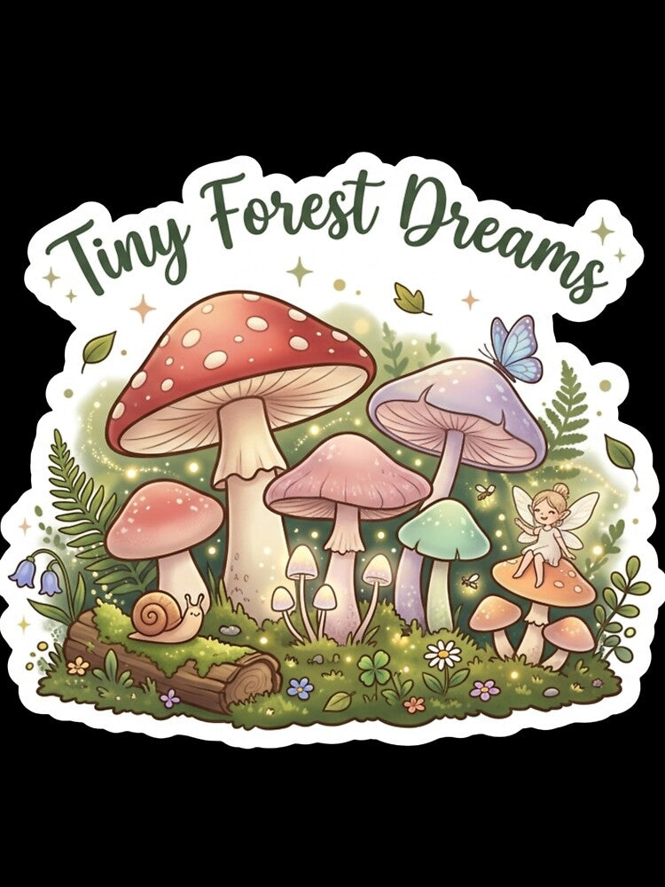 Tiny Forest Dreams Mushroom Sticker | Cute Cottagecore Aesthetic Fairy Mushrooms | Whimsical Nature Art by Velmora Studio
