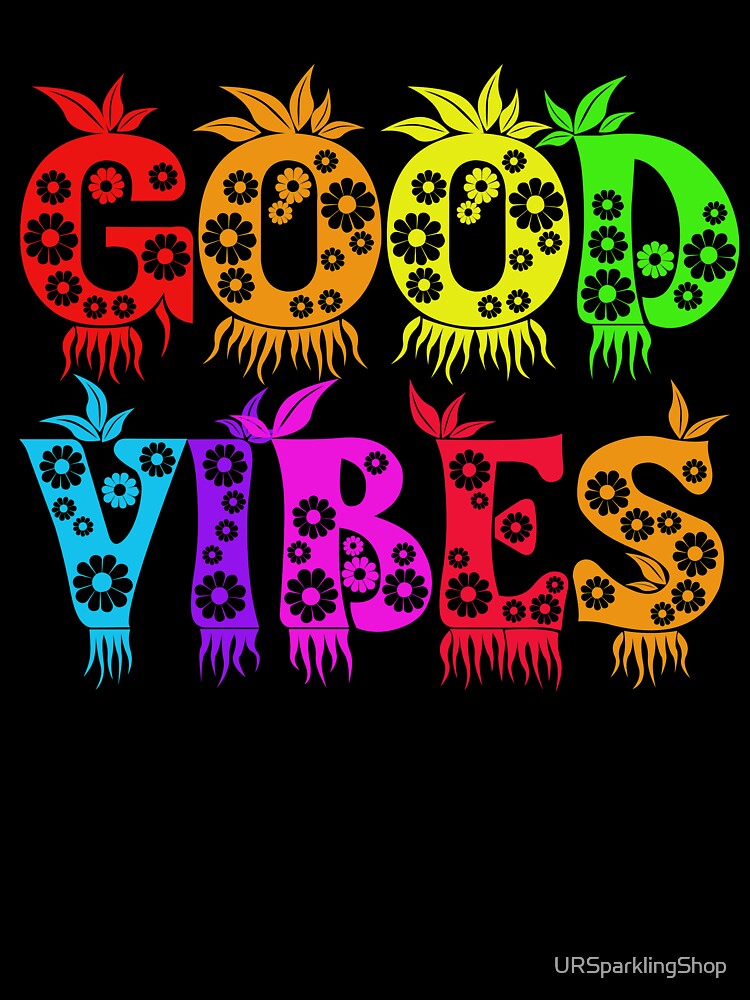 Good Vibes Colorful Bright Floral Rainbow Colors Typography by URSparklingShop