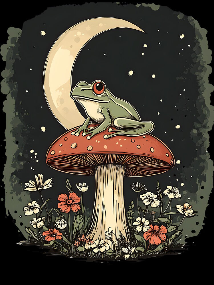 Whimsical Frog on Mushroom Moon Cottagecore by Nyx Creates