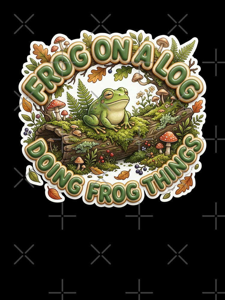 Frog On A Log Doing Frog Things Cottagecore Art by pradeepvisuals